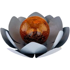 GLOBO Solarleuchte Flammen Design Außen Solarblume Aussen Lotusblume Solar Crackle Glas, grau, LED Leuchtmittel, 1x Lotusblume 1x Flammen Design, 2er Set