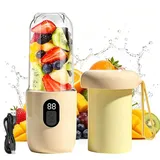 Tragbarer Mixer, 500ml Smoothie Maker,16-Blatt Portabler Elektrischer Saftpresse, Mini-Mixer 1200 Mah,Smoothie maker to go Mit Digitalanzeige Für Babynahrung Saft Marmelade Shake Smoothie,Gelb