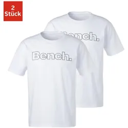 T-Shirt BENCH. LOUNGEWEAR, Herren, Gr. L, weiß, Obermaterial: 100% Baumwolle, unifarben, Basic, Basic, Rundhals, Kurzarm, Shirts, Shirt mit Logoprint, Basicshirt mit Rundhals aus reiner Baumwolle