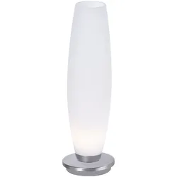 LED Tischleuchte, Opalglas, schlichtes Design, silberfarbener Fuß, dimmbar