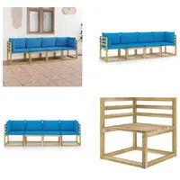 vidaXL Gartensofa 4 Sitzer mit Kissen in Hellblau - Gartensofa - Gartensofas - Holzsofa - 4-Sitzer-Gartensofa - Blau