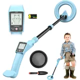 DR.ÖTEK Metalldetektor Kinder, Leichter Golddetektor mit LCD-Display, 69-100 cm Verstellbarer Metalldetektor für Kinder Wasserdicht, Metalldetektor mit Sandschaufel, Sandsieb, Blau