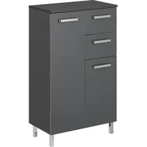 Saphir Unterschrank SAPHIR "Quickset Badschrank mit 2 Türen, 2 Schubladen, 60 cm breit", grau (anthrazit, anthrazit glanz), B:60cm H:100,5cm T:33cm, Holzwerkstoff, Schränke, Unterschrank, Badezimmer-Unterschrank inkl. Türdämpfer, Griffe in Chrom Glanz