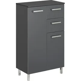 Saphir Unterschrank SAPHIR "Quickset Badschrank mit 2 Türen, 2 Schubladen, 60 cm breit", grau (anthrazit, anthrazit glanz), B:60cm H:100,5cm T:33cm, Holzwerkstoff, Schränke, Unterschrank, Badezimmer-Unterschrank inkl. Türdämpfer, Griffe in Chrom Glanz