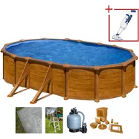 Gre Mauritius Ovalbecken-Set Holzoptik 500 x 300 x 132 cm inkl. Sandfilteranlage und Poolleiter
