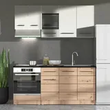 Homestyle4u Küchenzeile 180 cm Weiß Eiche
