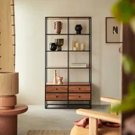 Tikamoon Bücherregal Wandregal 175cm industrieller Stil Materialmix Metall und Massivholz
