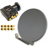 PremiumX Antenne DELUXE100 Aluminium 100cm Digital SAT Schüssel Spiegel in Anthrazit Quad LNB 8x F-Stecker