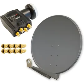 PremiumX Antenne DELUXE100 Aluminium 100cm Digital SAT Schüssel Spiegel in Anthrazit Quad LNB 8x F-Stecker