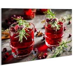 Wallario Schlüsselbrett Winterlicher Cranberry-Punsch mit Rosmarin, (inkl. Aufhängeset), 30x20cm, aus ESG-Sicherheitsglas rot