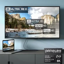 Primewire 8k HDMI Kabel 2.1 - 8K @ 120Hz 4K @ 240Hz mit DSC, 48 Gbit/s, hdmi 2.0a 2.0b, 3D, Highspeed Ethernet, hdtv uhd ii, HDR-10+ eARC vrr - 0,5 m