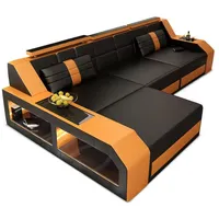 Sofa Dreams Ecksofa, Schwarz, Orange, Leder, L-Form, Ottomane links,L-Form, 308x194 cm, Wohnzimmer, Sofas & Couches, Wohnlandschaften, Ecksofas