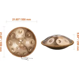 Vevor Handpan, 55 cm, 12 Noten, D-Moll-Handtrommel, Drum-Instrument mit Schlägeln, 440-Hz-Handpan-Ständer & Tragetasche, Heilende Klangtrommel aus Stahl, Schlaginstrumente für Erwachsene & Anfänger