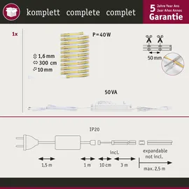 Paulmann MaxLED 1000 LED Strip COB Basisset 3 m warmweiß Full-Line silber