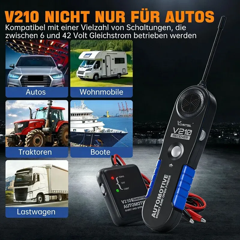 VDIAGTOOL V210 Auto‐Stromtester, 6-42 V DC Kabelbruch‐Erkennungsgerät für Autos, Werkzeug zur Kabelortung, Auto‐Kabel‐Findungsgerät, Kurzschluss‐Detektor, Spannungstester mit Stromsonde
