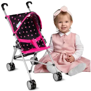 Puppenwagen Buggy von Kinderplay – Leichtes Aluminium mit Sicherheitsgurt & leisen Doppelrädern – ab 2 Jahren für Rollenspiel – Klappbar, 54 cm Griffhöhe, passend bis 46 cm, Modell KP0290R