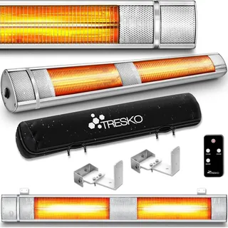 TRESKO Heizstrahler 3000W Silber mit Fernbedienung & Abdeckung Wärmestrahler Terrasse elektrisch mit 3 Heizstufen Terrassenstrahler Innen |