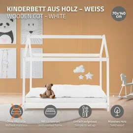 ML-Design Kinderbett Hausbett 70 x 140 cm Kiefer weiß