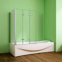 AICA 70x130x140cm 3-tlg Duschabtrennung Badewannenaufsatz Eck Duschwand Badewanne Faltwand Badewannenfaltwand mit Seitewand 6mm NANO Sicherheitsglas