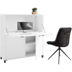 Sekretär BYLIVING "Montana", weiß, B:120cm H:127cm T:40cm, Sekretäre, platzsparende Arbeitslösung mit viel Stauraum, Breite 120 cm