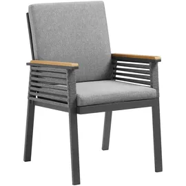 Konifera Garten-Essgruppe KONIFERA "Edessa, TOPSELLER", braun (dunkelgrau, braun, anthrazit,), Aluminium, Sitzmöbel-Sets, Tischplatte aus Alu-Lamellen,Armlehne mit Seilgeflecht&Noonwood-Latten