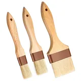 3 Stück,Langem Holzgriff Backpinsel,Basting Ölbürste,Backpinsel mit Holzgriff,Backpinsel Naturborsten,Holz BBQ Pinsel,Sichere Borsten-Metallfixierung Ideal Zum Einfetten und Glasieren