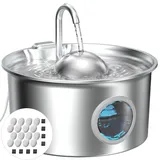 Trinkbrunnen für Katze Edelstahl Katzen Wasserbrunnen: Katzenbrunnen für Katzen Automatic - 2.6L Katzentrinkbrunnen mit Wasserstandsfenster - Trinkbrunnen Katze mit 8 Kohlefilters + 8 Schwämmes