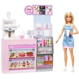 Mattel Puppenzubehör Naschcafé Spielset mit Barista-Puppe und 12 Zubehörteilen HXN94
