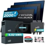 sunniva Balkonkraftwerk Full Black Bifazial 2000 W inkl. 4,02 kWh Speicher + 4 x 500 W Glas-Bifacial Module