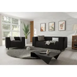 s-style möbel Polstergarnitur 2+1 Gustav aus Cord-Stoff mit bequemem Sitz, (1x 2-Sitzer-Sofa, 1x Sessel) schwarz