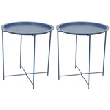 2x Mattes Marineblau Runden Tabletttische aus Stahl Wohnzimmer Sofa Seite Tisch