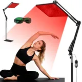 Rotlichtlampe für Ganzkörper & Gesicht Infrarotlampe mit 200 LED Tri-Wellenlänge 660nm, 850nm, 940nm Großes Wärmelampe-Panel mit Verstellbarem Ständer & Schutzbrille ideales Well