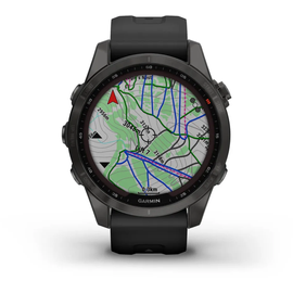 Garmin fenix 7S Sapphire Solar schiefergraues DLC-Titan Kunststoffarmband schwarz
