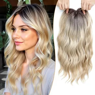 14 Zoll Perücke für Dünnes Haar, Leichtes Damen Wiglet für Dünner Werdendes Haar Sofortiges Volumen, Volumenwig für Frauen mit Haarnetz Ombré Dunkle Wurzeln zu Blond