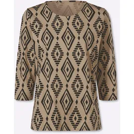 Classic Basics 3/4-Arm-Shirt CLASSIC BASICS "3/4-Arm-Shirt", Damen, Gr. 54, beige, schwarz, bedruckt, 100% Baumwolle, gemustert, mehrfarbig, Rundhals, Shirts 3/4-Arm-Shirt