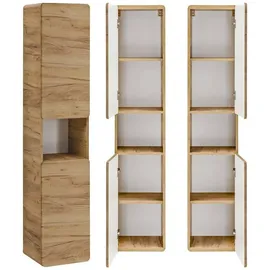 Lomadox Luton-56-Craft Hochschrank 35 x 170 x 32 cm Braun Holz, Metall, MDF, Spanplatte