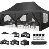 TOOLUCK Faltpavillon 3X6, Pavillon 3x6m Wasserdicht Stabil Winterfest, Faltbar Partyzelt mit 6 Seitenwänden & 4 Sandsack Pop up Gartenpavillon Anti-UV für Hochzeiten, Freien, Schwarz