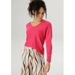 V-Ausschnitt-Pullover ANISTON SELECTED, Damen, Gr. 40, pink, Feinstrick, Obermaterial: 70% Viskose, 30% Polyamid, unifarben, Basic, oversize hüftbedeckend, V-Ausschnitt, Langarm Rippstrickbündchen, Pullover, im Oversize-Look