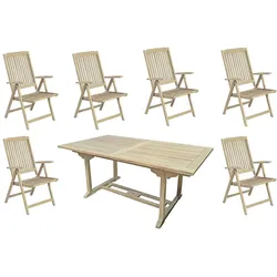 7-teilige Tischgruppe Sitzgruppe Garten Gruppe Hochlehner Ausziehtisch Holz Teak