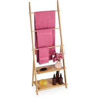 Relaxdays Handtuchleiter Bambus, 3 Stangen, 2 Ablagen, HBT: 134