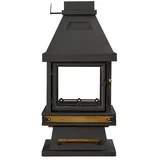 Xlmoebel Grillkamin Eleganter freistehender Kamin aus Edelstahl und Holz, 140 x 140 x 220 cm, Made in Europa schwarz