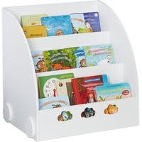 Relaxdays Bücherregal Kinder, HBT: 60 x 58 x 45 cm, Kinderbücherregal mit Wolkenmotiv, 3 Fächer, MDF, Kinderregal, weiß