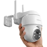 COOAU 2K Überwachungskamera Aussen Akku, 355°/90° Schwenkbar, Kabellose WLAN IP Kamera Outdoor mit Nachtsicht in Farbe, AI Personen-/Bewegungserkennung, IP66 Wasserdicht, Cloud-Speicher