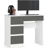 Akord PC-Schreibtisch AKORD A7 links Weiß, Graphitgrau mit 4 Schubladen B90xH77xT50cm - Weiß/Dunkelgrau
