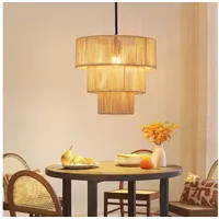 Nettlife Pendelleuchte Esstisch Rattan 150cm E27 1 flammig Retro Hängeleuchte Boho, Höhenverstellbar, LED wechselbar, Esszimmerlampe für Schlafzimmer Küche Flur Bar Resturant