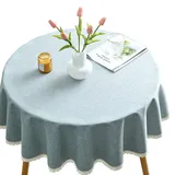 CIEEIN CIEHT Baumwolle Leinen Tischdecke Schreibtisch Rund Tischfoli Tischtuch Tischwäsche Couchtisch Tischabdeckung Hotel Restaurant Tafeltuch Blau A Rund 140cm