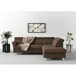 Ecksofa SIT & MORE "Marano L-Form", braun, B:252cm T:216cm, 100% Polyester, Sofas, inklusive Kopfteilverstellung, wahlweise mit Bettfunktion, Bettkasten
