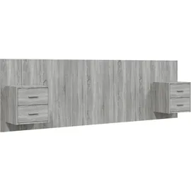 vidaXL Kopfteil mit Nachttischen Grau Sonoma Holzwerkstoff