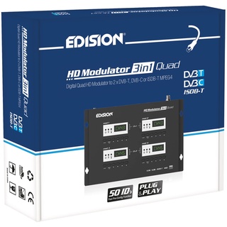 EDISION HDMI Modulator 3in1 Quad, 4X HDMI auf Terrestrisch DVB-T, ISDB-T oder Kabel DVB-C MPEG4, 3 AUSWÄHLBARE Modulations-Ausgangssignale, Full HD Verteilung über Koaxial, Plug and Play