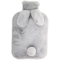 Wärmflasche,Wärmflasche mit bezug,Auslaufsicher 2L Groß Wärmflaschen,Cartoon-Kaninchenform,Geruchlos PVC Wasser Tasche, ideal für Schmerzlinderung (Grau)